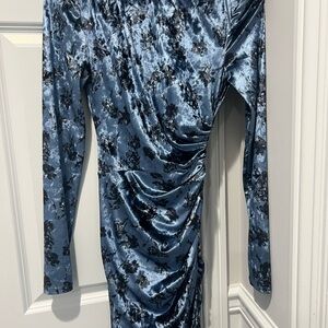 Cinq à Sept Blue Velvet Floral Long Sleeve Dress